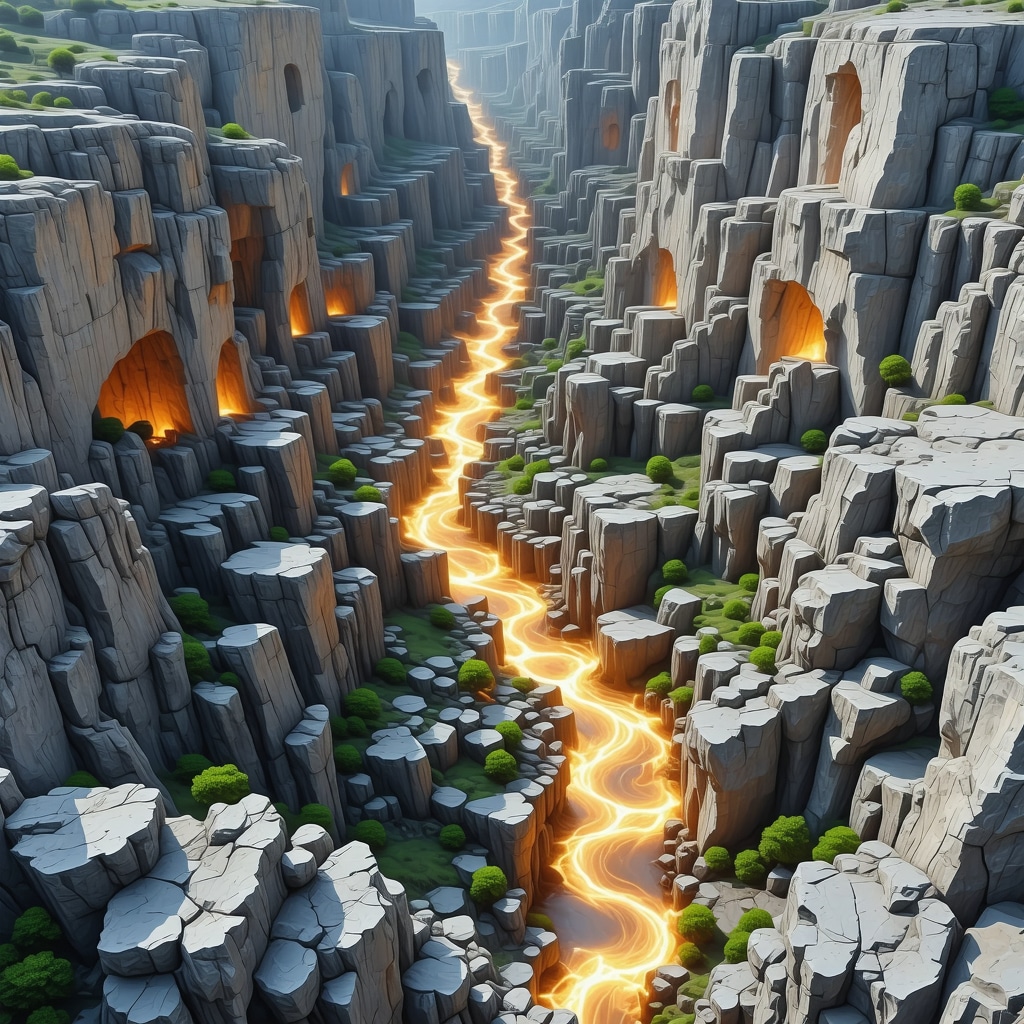 Aerial view of Đerdap Gorge with glowing overlays symbolizing mythological spirits and natural features