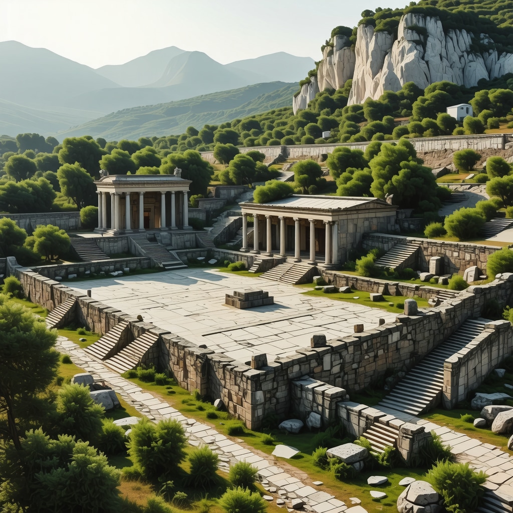 Detailed 3D digital model of Butrint archaeological site showing ancient architecture