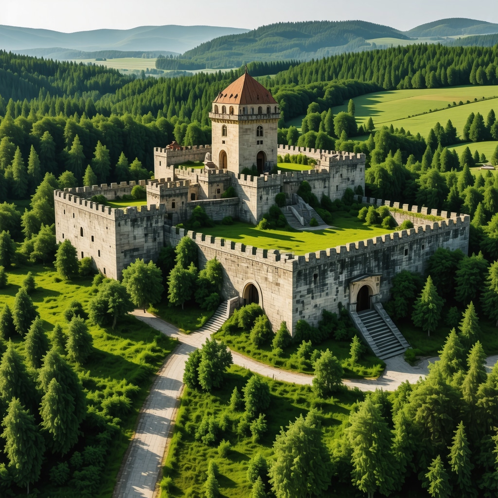 3D digital model of Soko Grad fortress showcasing integration of modern technology and traditional architecture in natural setting