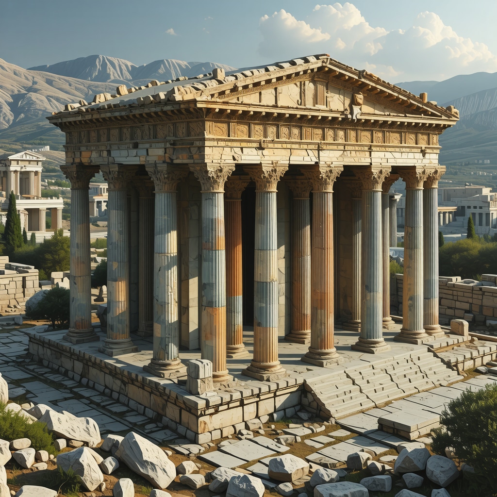 Detailed 3D digital model of the Temple of Apollo in Delphi showing ancient structure and excavation areas