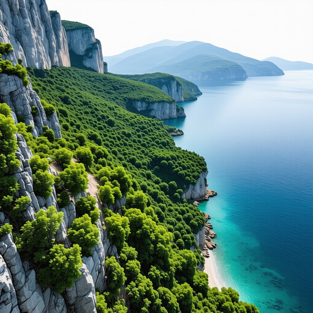 Aerial landscape of Boka Kotorska with digital data overlays illustrating AI and GIS applications for biodiversity and tourism management