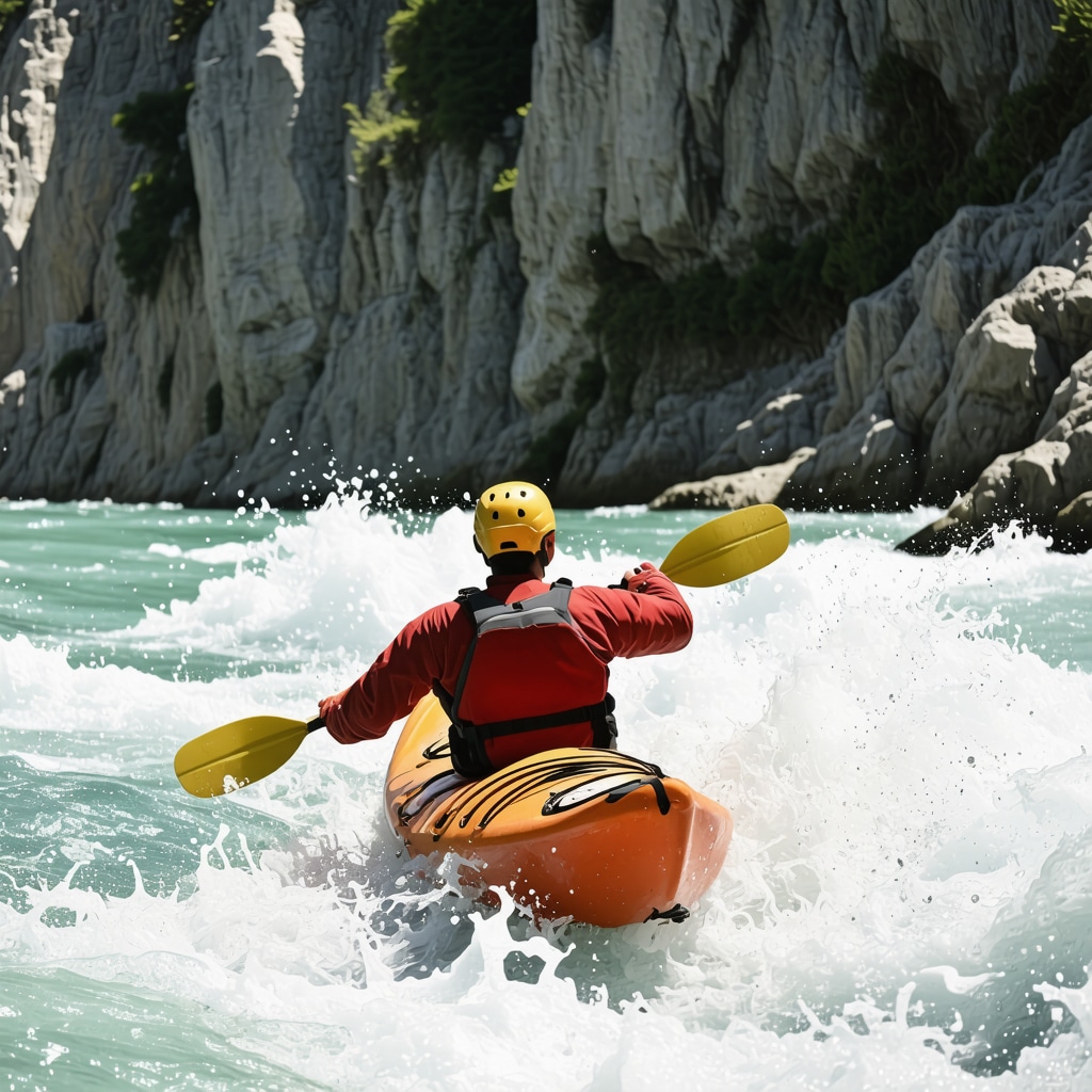 Professional kayaker navigating rapids in Matka Canyon using advanced techniques and safety equipment
