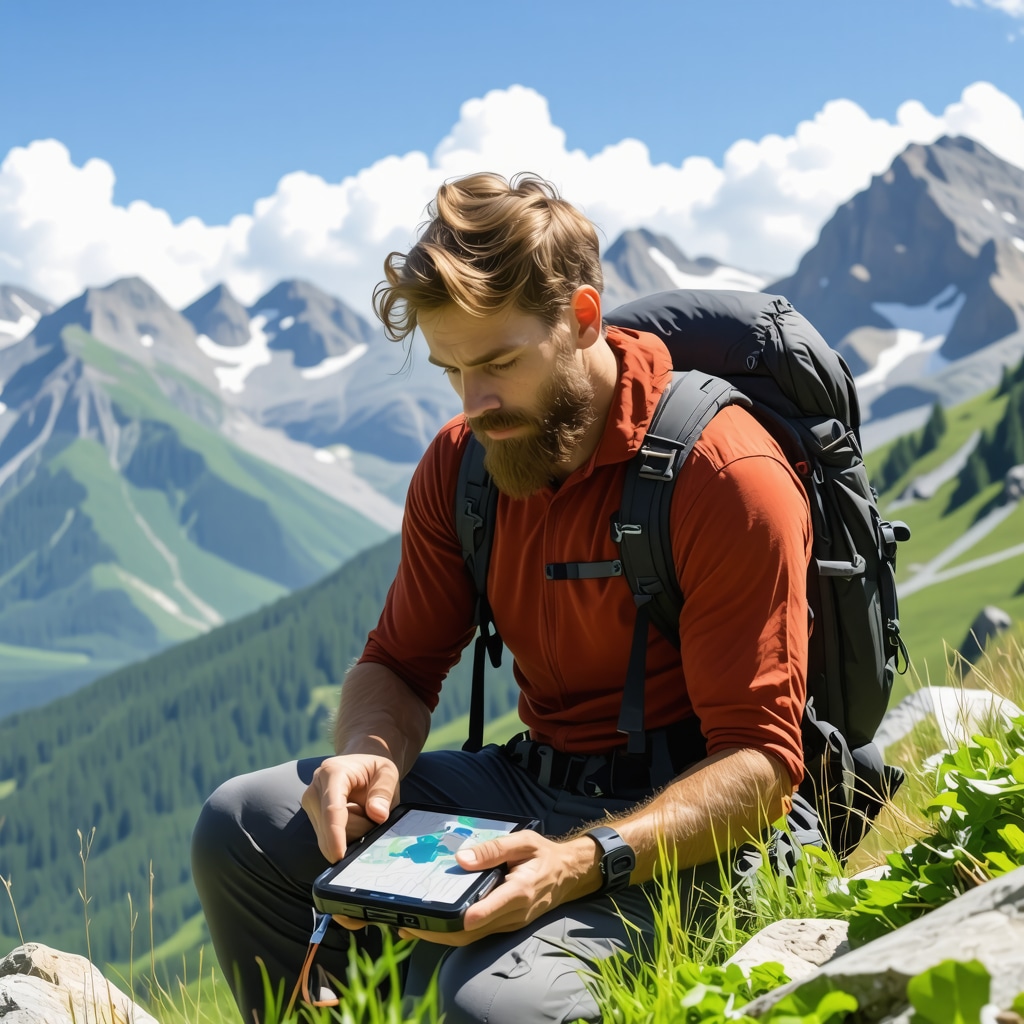 Experienced hiker navigating Rila Mountains with GPS and maps