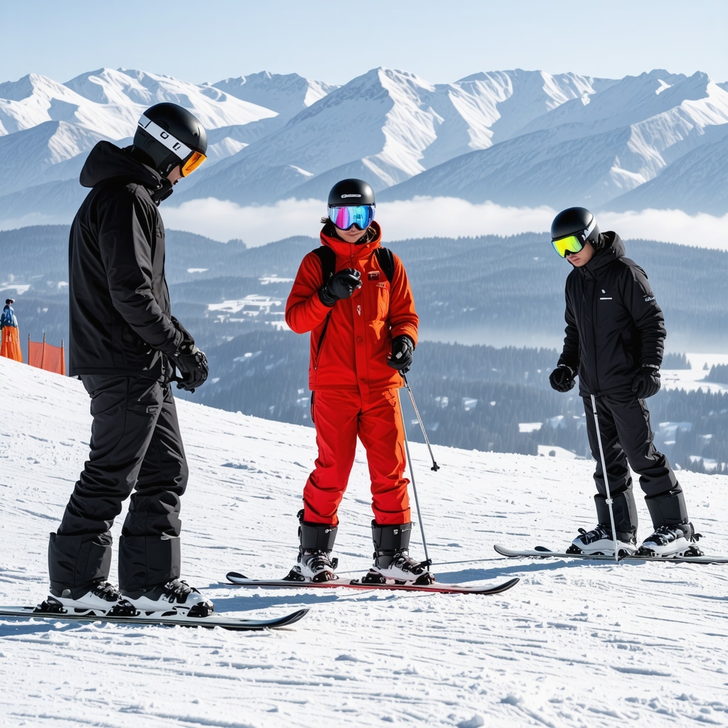 Skiers using smart winter sports technology at Sinaia ski resort with Carpathian mountains in background