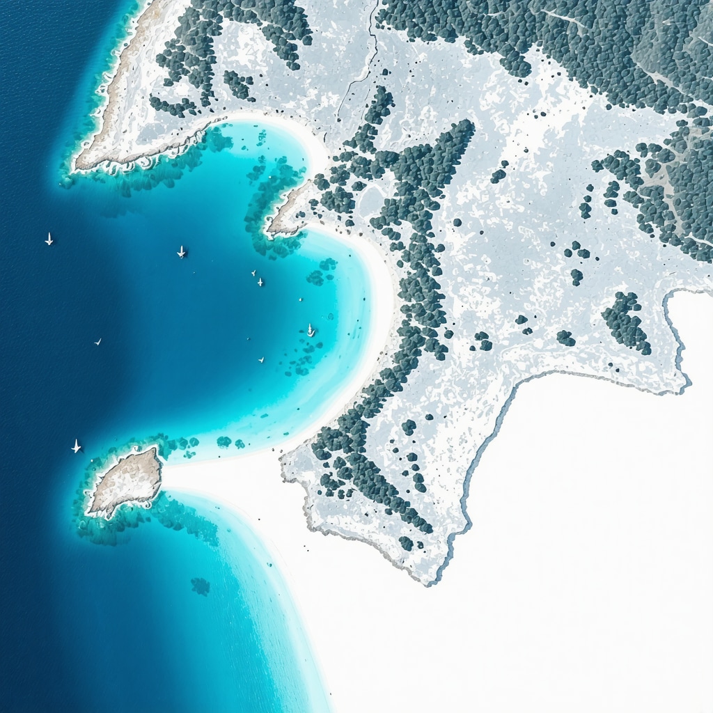 Vis island coastline with digital GIS mapping and IoT sensor indicators for sustainable tourism management