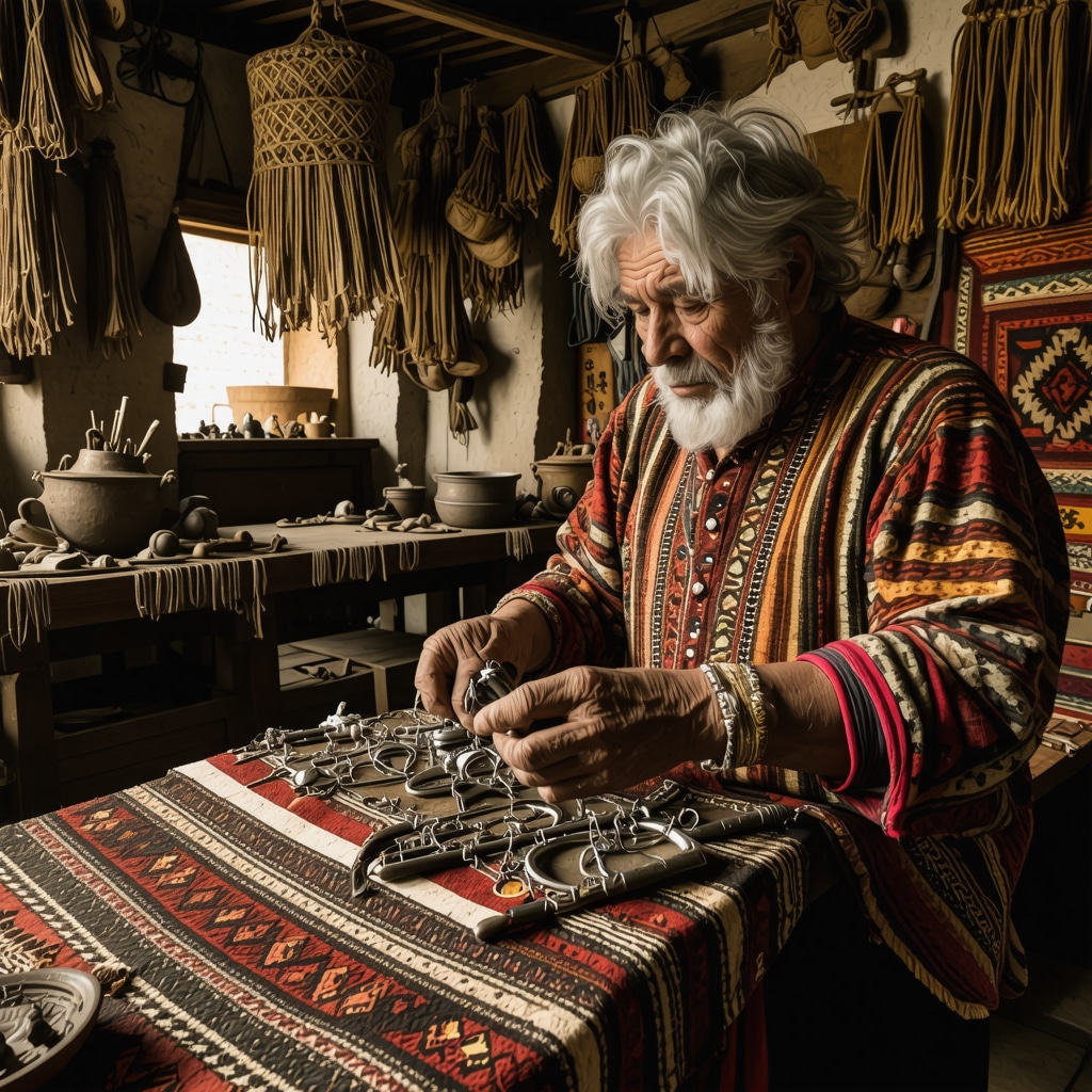 Artisans making silver jewelry and woven rugs in a traditional Balkan workshop in Novi Pazar