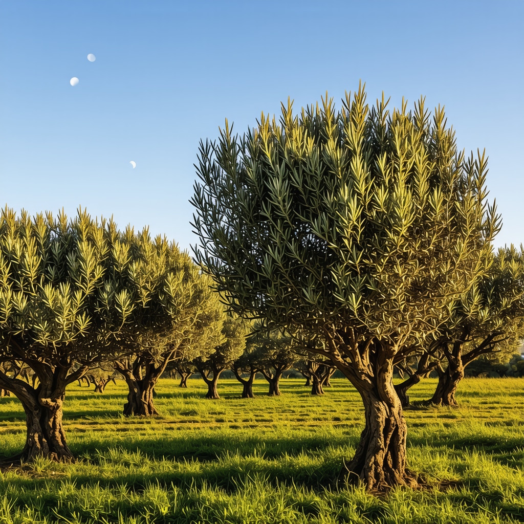Biodinamički maslinik na Korčuli sa vidljivim lunarnim fazama i mediteranskom vegetacijom