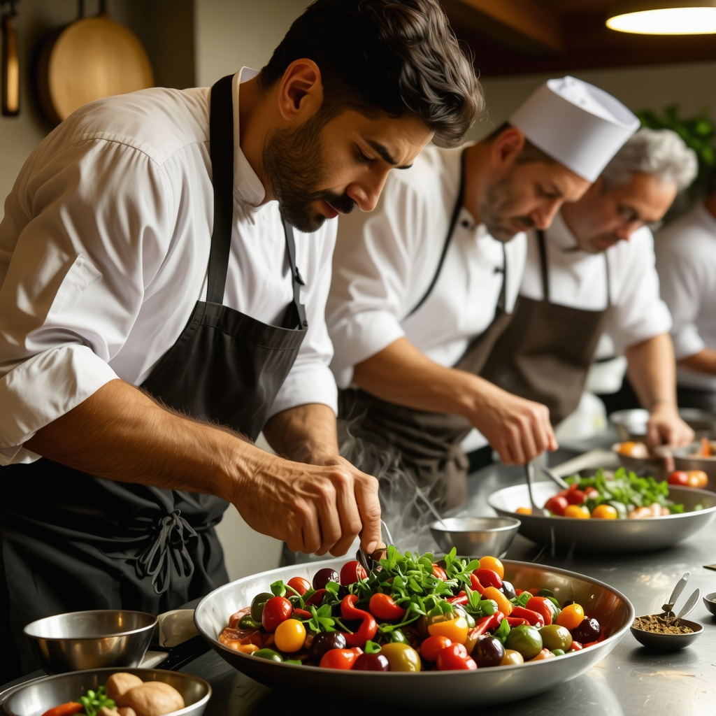 Chefs and participants cooking traditional Romanian dishes with modern methods in Brașov kitchen