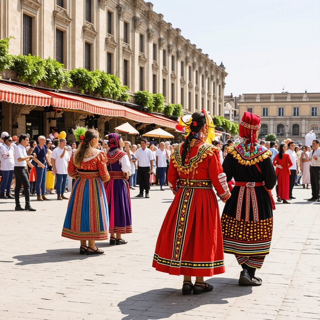 Crowd enjoying a traditional cultural festival in Edirne with Ottoman buildings visible