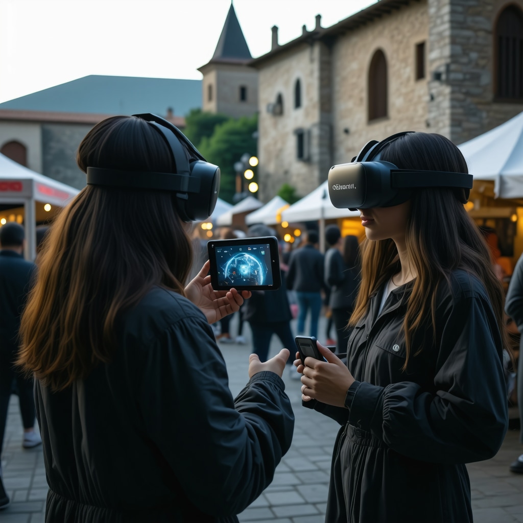 People engaging with digital and traditional cultural exhibits at a Sarajevo festival