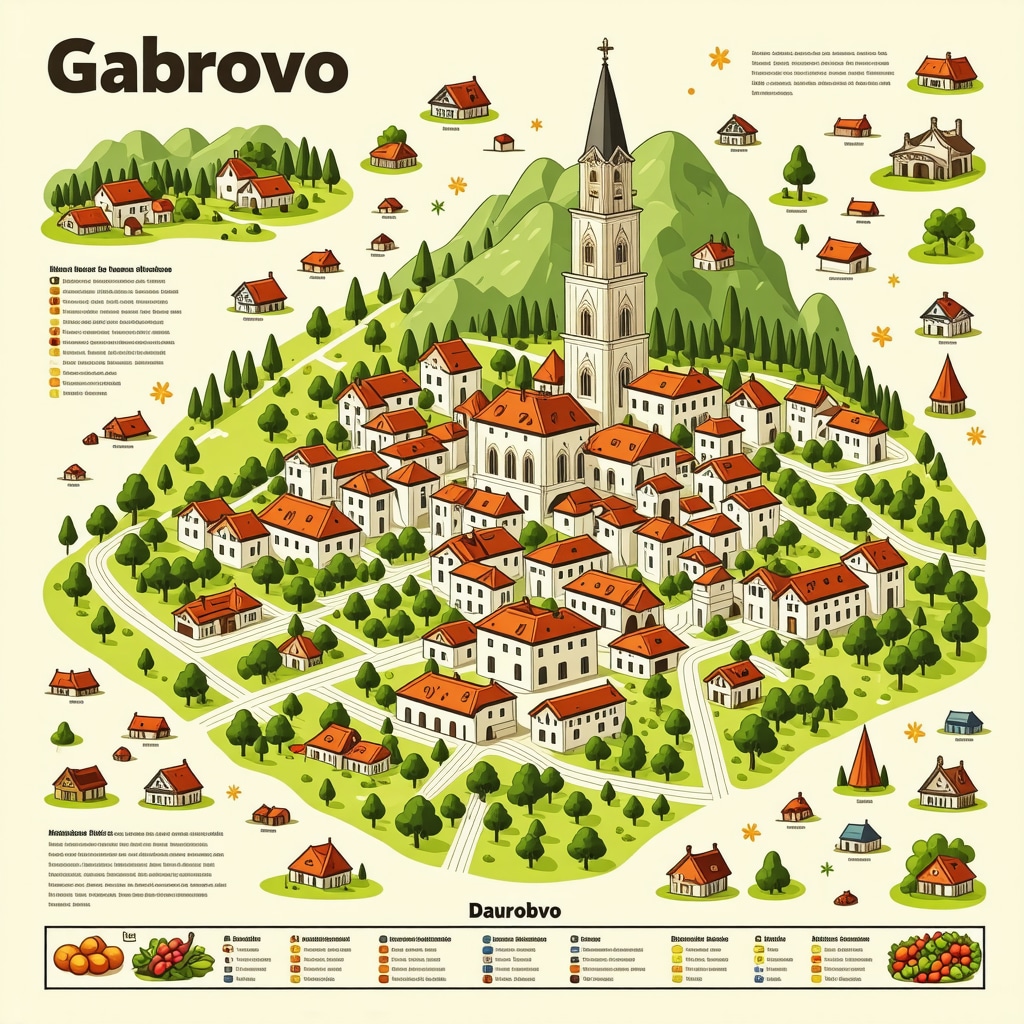 Interactive digital map highlighting traditional crafts and cultural sites in Gabrovo