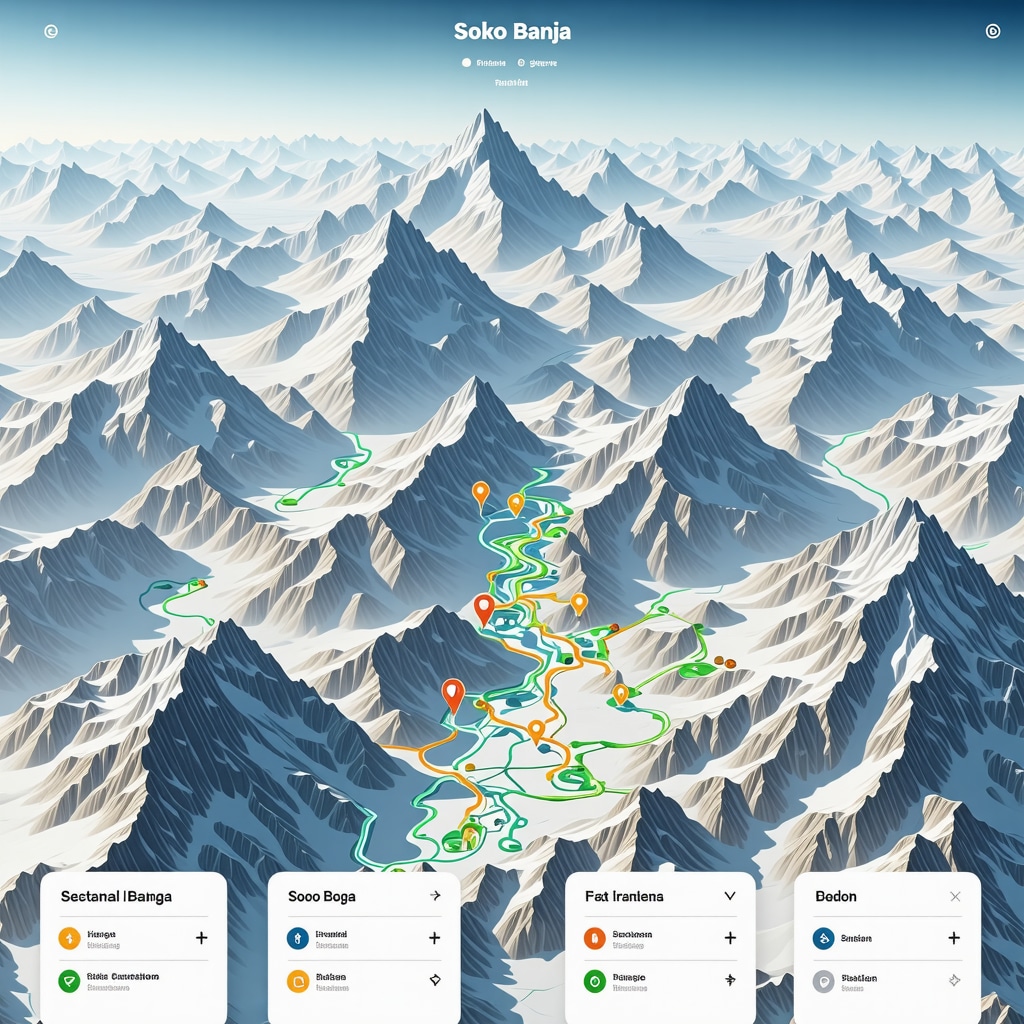 Futuristic digital map overlay with interactive icons highlighting Soko Banja's mountains and thermal springs