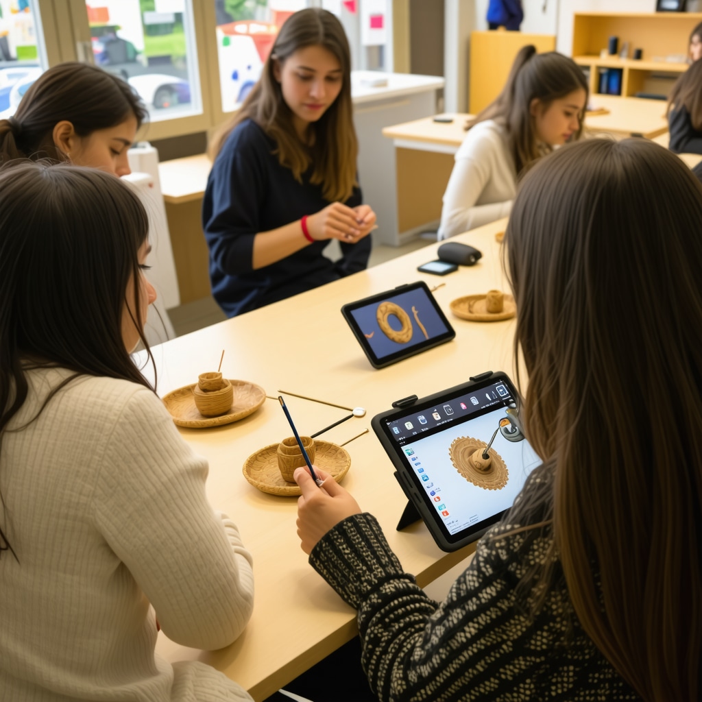 Young participants engaging with digital tools to recreate traditional Balkan crafts in Gjakova