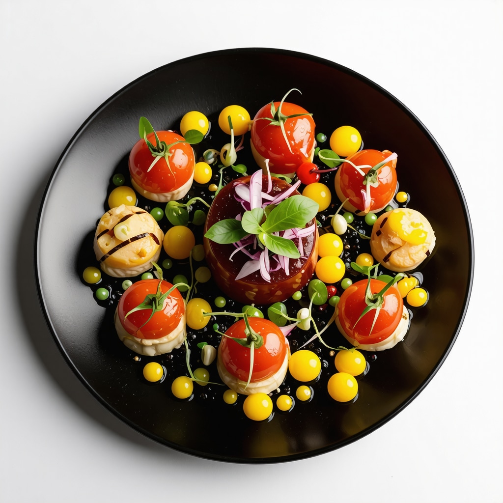 A beautifully plated fusion dish from Skopje featuring traditional Balkan ingredients and modern culinary presentation