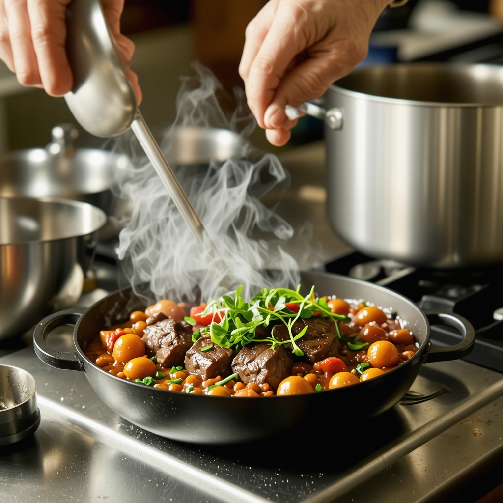 Traditional Kumanovo dish prepared using modern sous-vide cooking equipment in rustic kitchen