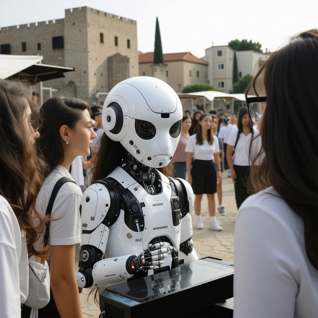 Futuristic cultural festival in Thessaloniki with AI art installations, blockchain technology, and augmented reality experiences