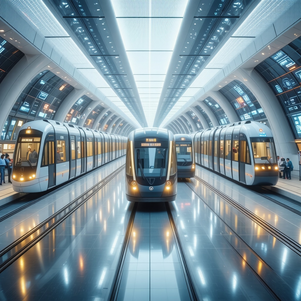 Smart transportation hub integrating multiple transport modes with digital interfaces and AI management in Izmir