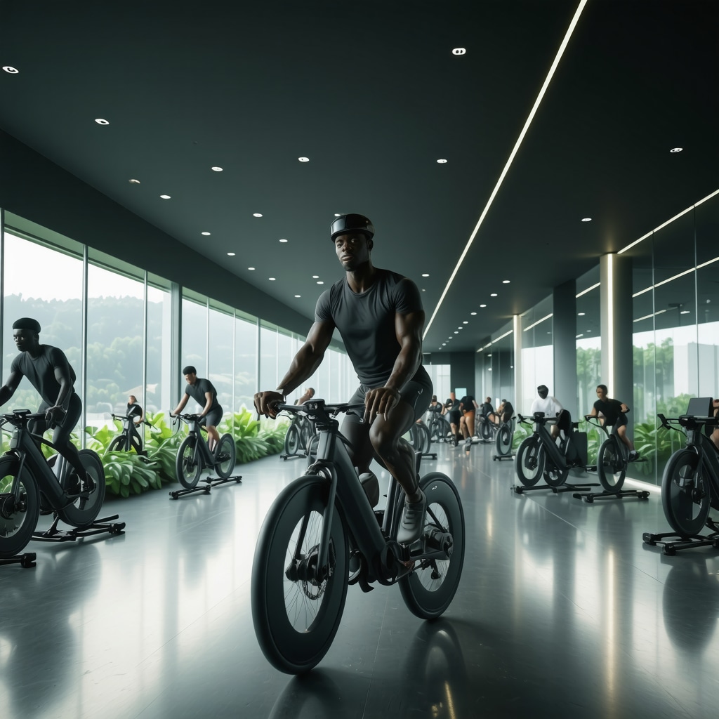 Athletes in Maribor using smart wearable technology and adaptive bikes in an eco-friendly sports facility