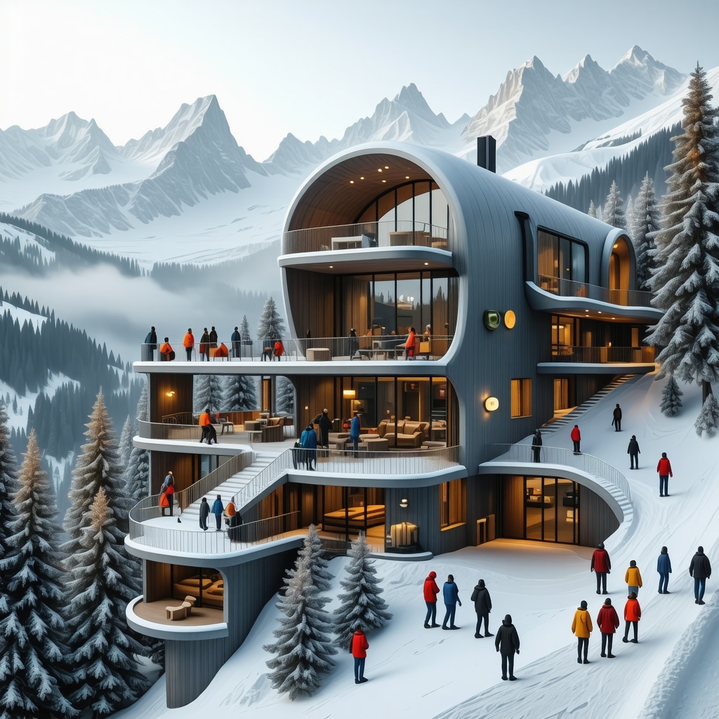 Winter mountain resort in Sinaia featuring advanced technology and sustainable architecture