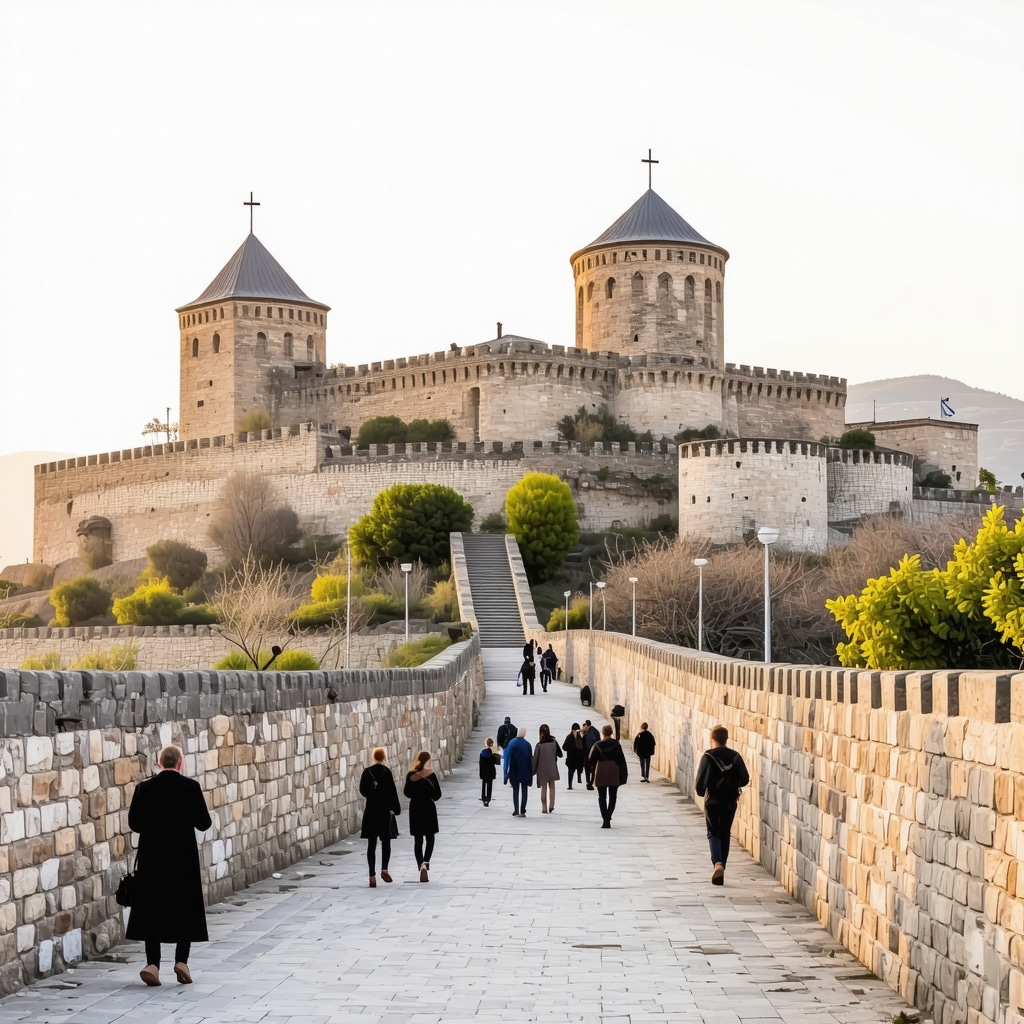 Novi Pazar fortress and mosque showcasing Ottoman and medieval architecture at sunset