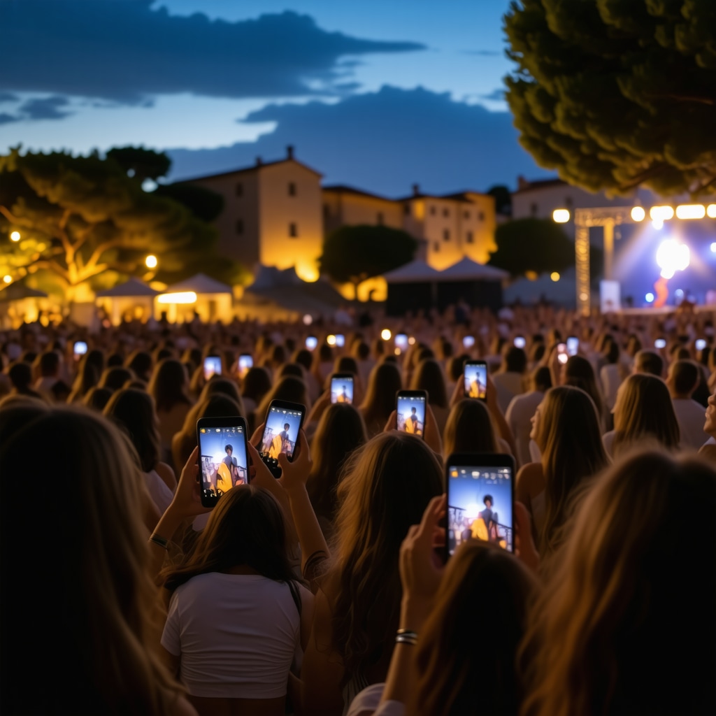 Open-air concert at Hvar festival 2024 with AR digital overlays and historic Dalmatian architecture
