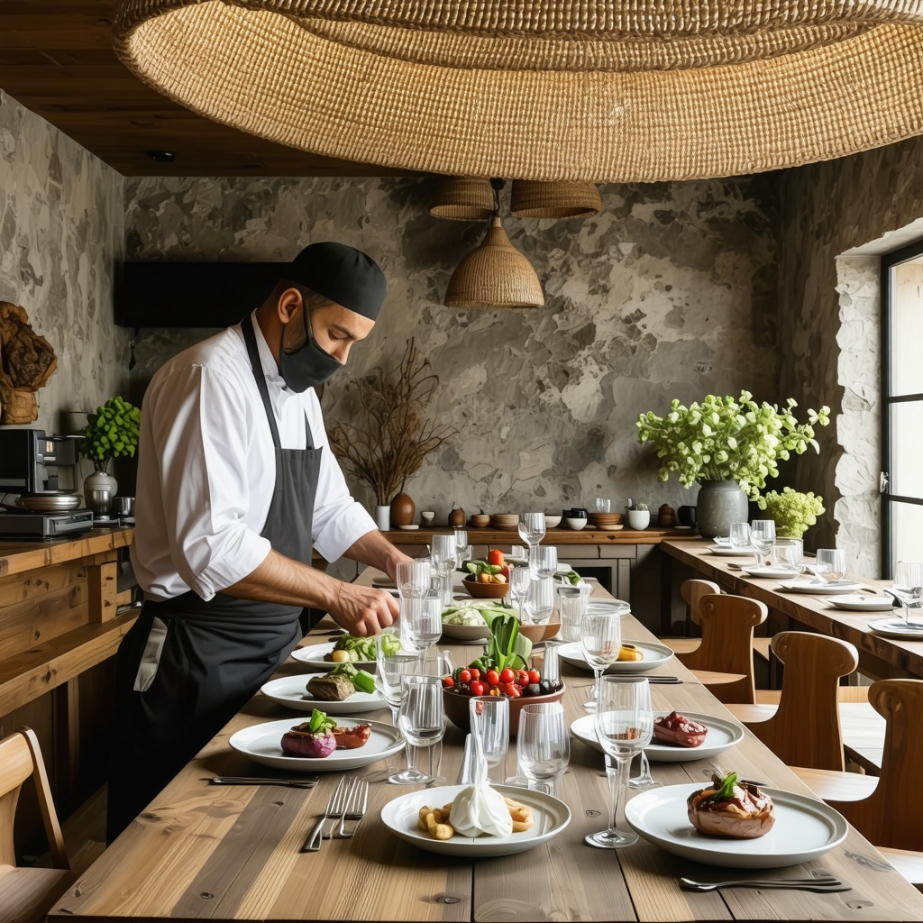 Interior of a modern rustic restaurant in Cetinje with traditional and innovative dishes