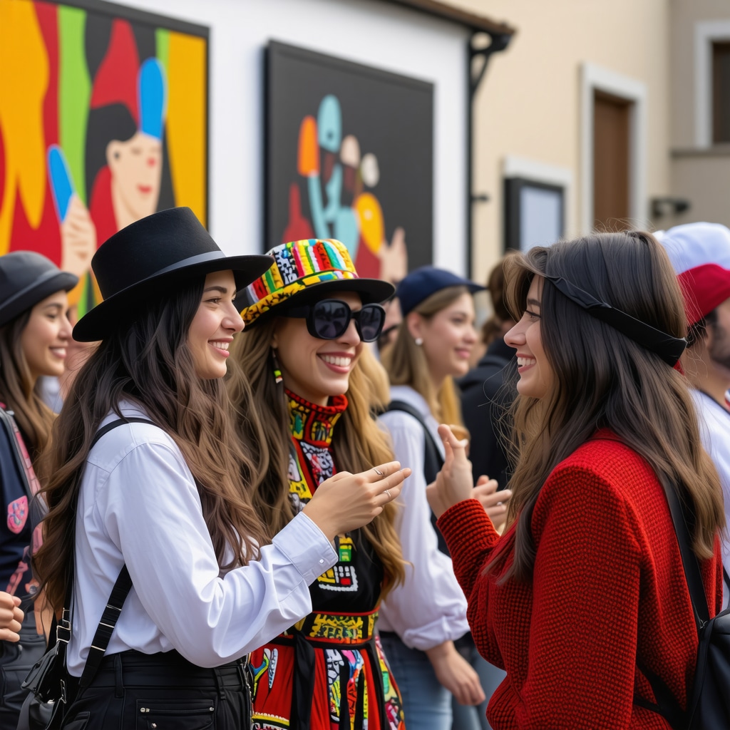 Visitors enjoying interactive augmented reality exhibits at a cultural festival in Gabrovo blending humor and tradition