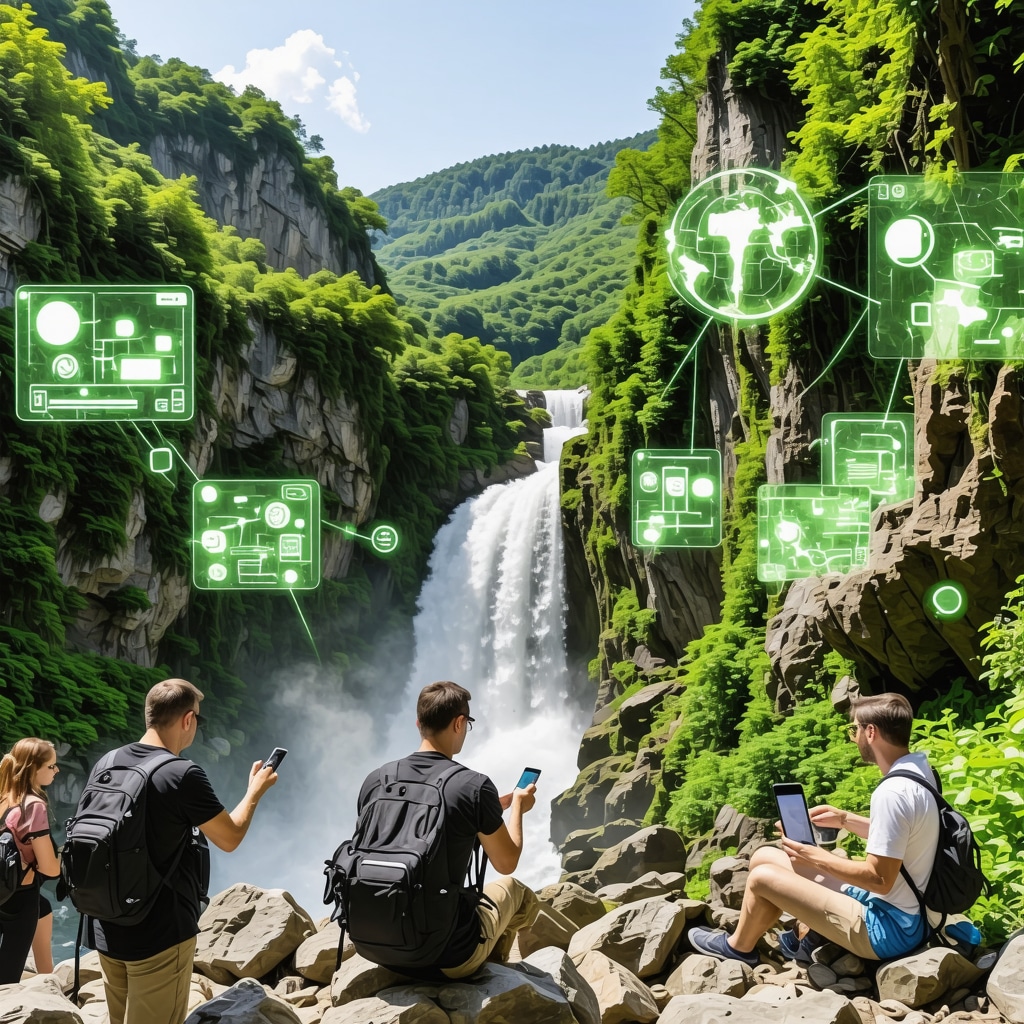 Panoramski pogled na zelene kanjone Ljubuškog sa digitalnim prikazima senzora i vodiča sa mobilnim aplikacijama