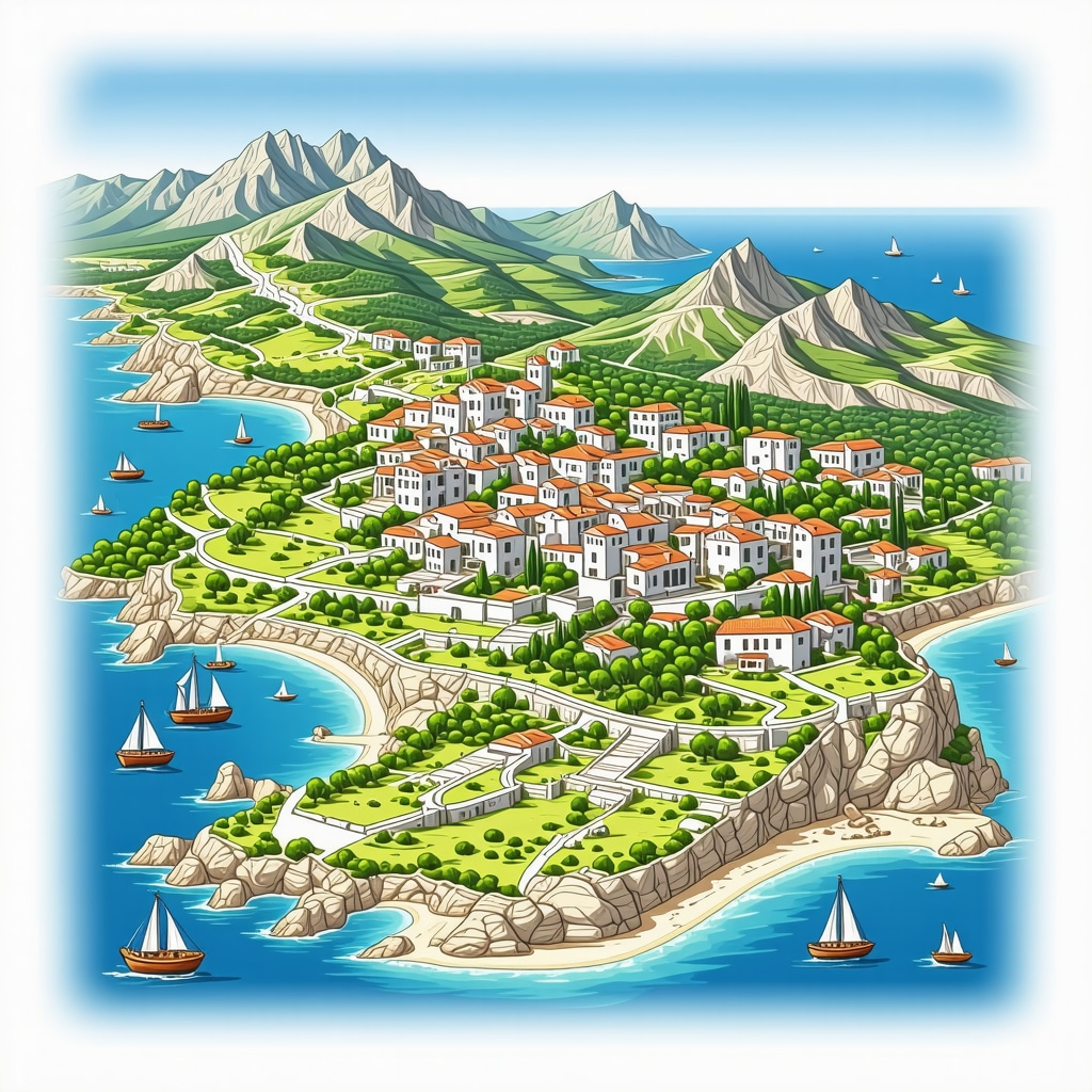 Mapa ostrva Rodos sa označenim skrivenim selima i stazama