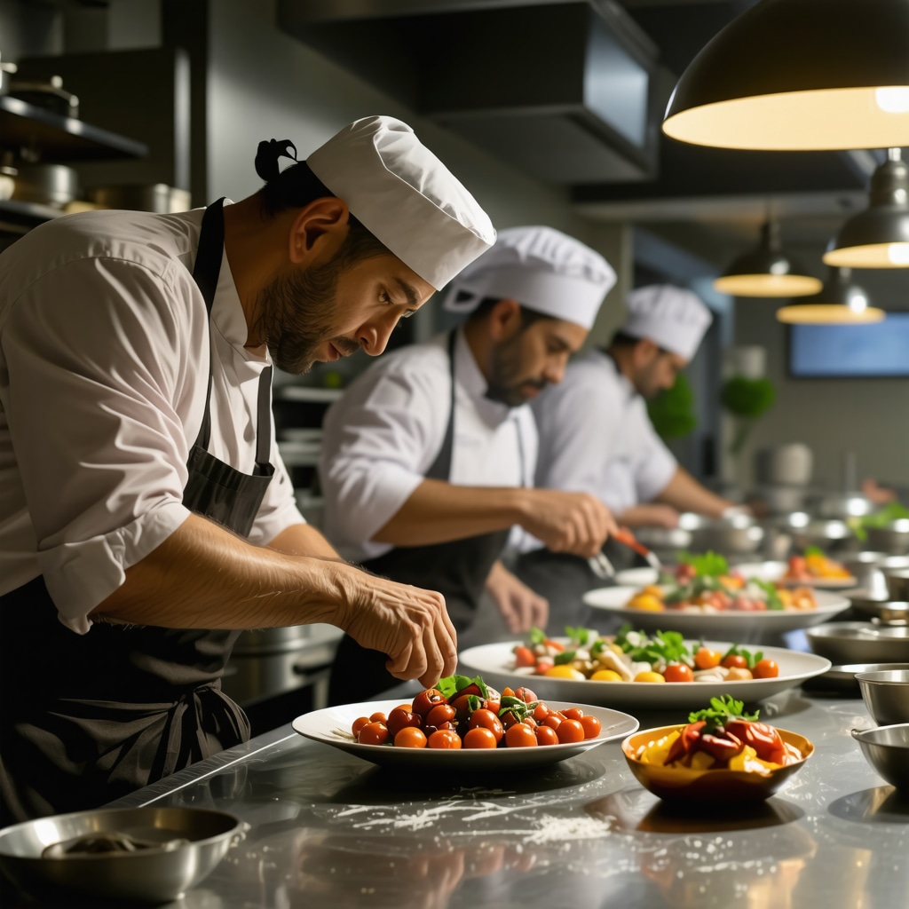 Chefs in Patras restaurant kitchen using digital sensors and AI to prepare traditional Greek dishes