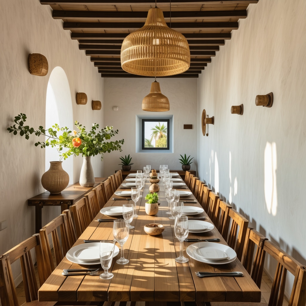 Interior of a modern Mykonos restaurant showcasing traditional Greek elements and innovative sustainable dishes