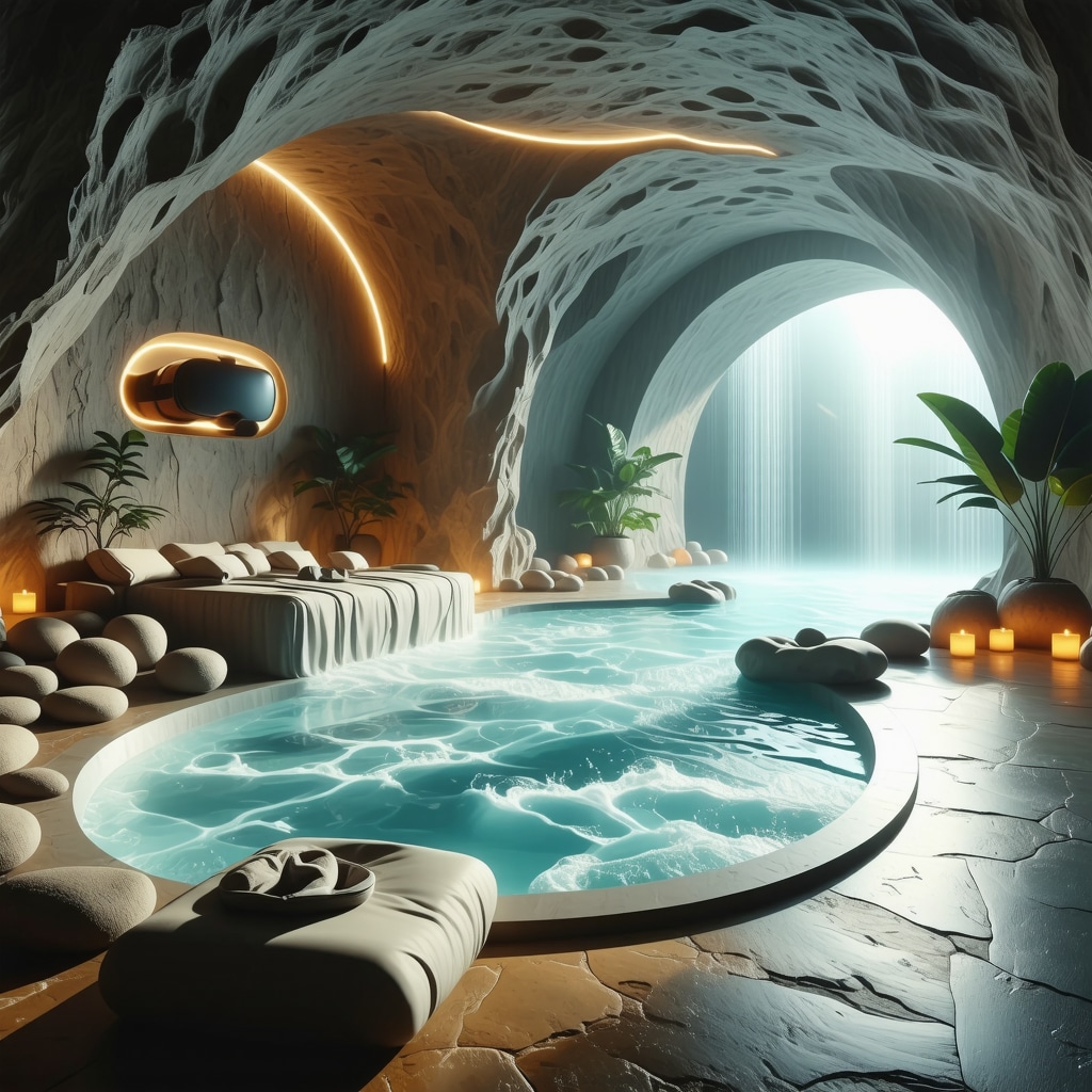 Advanced spa room combining traditional mineral water pools and virtual reality wellness technology in Vrnjačka Banja