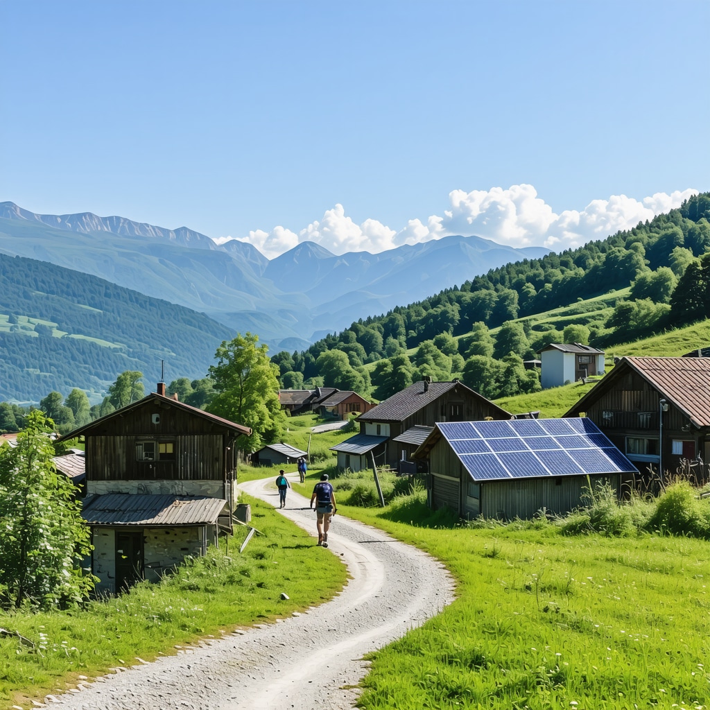 Panoramic view of Peć city and Prokletije mountains showing eco-tourism activities and sustainable infrastructure