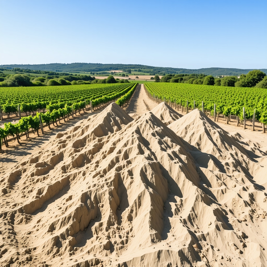 Aerial panorama of Melnik sand pyramids surrounded by vineyards