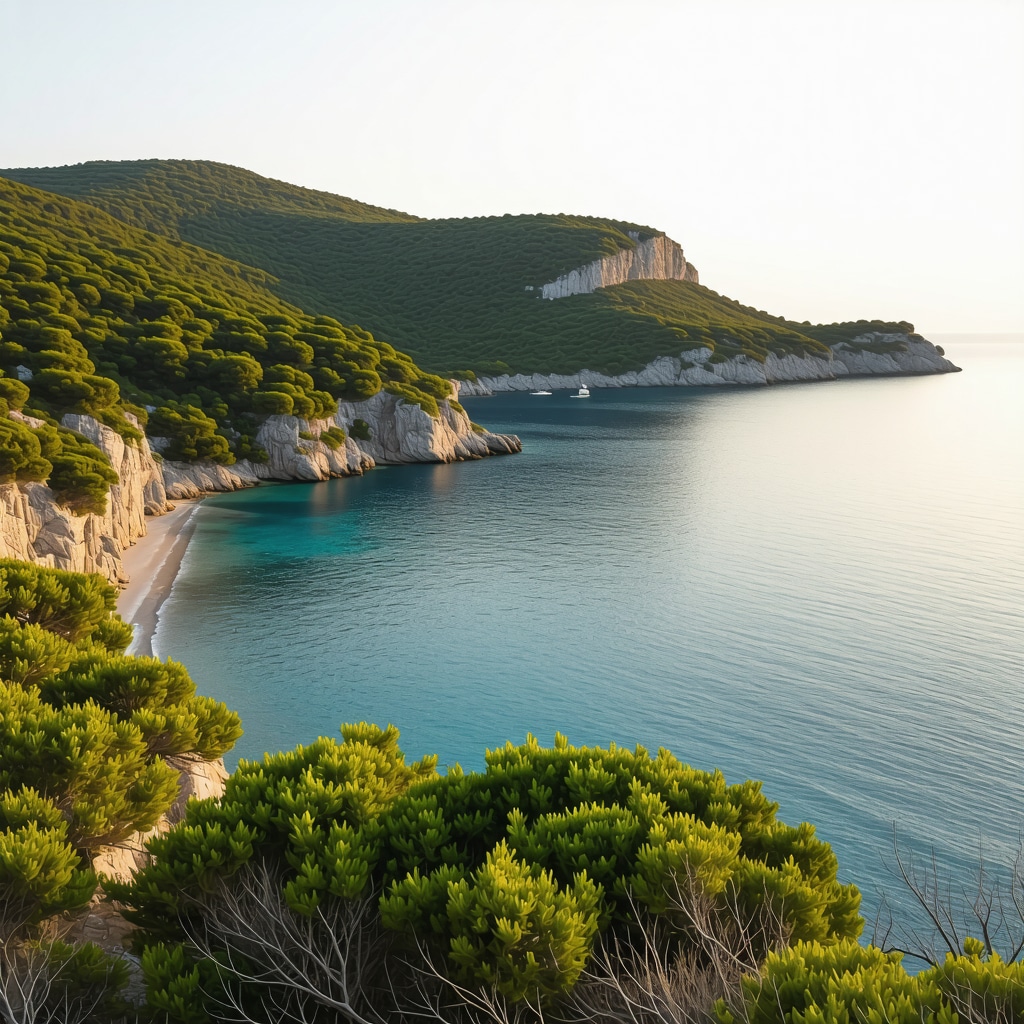 Vis Island coastline with pristine beaches and clear Adriatic waters at sunset