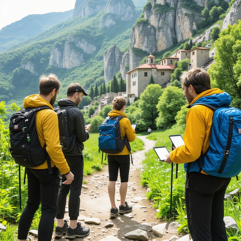 Planinari sa GPS i biometrijskim uređajima na stazama Rilske planine pored manastira