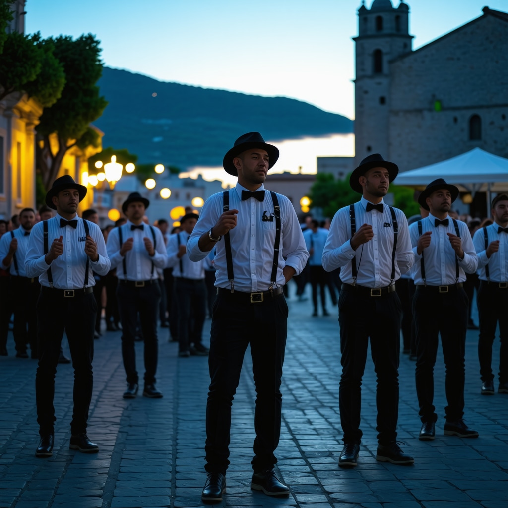 Multimedia concert at Šibenik festival featuring traditional klapa singers and augmented reality visuals in historic Dalmatian square