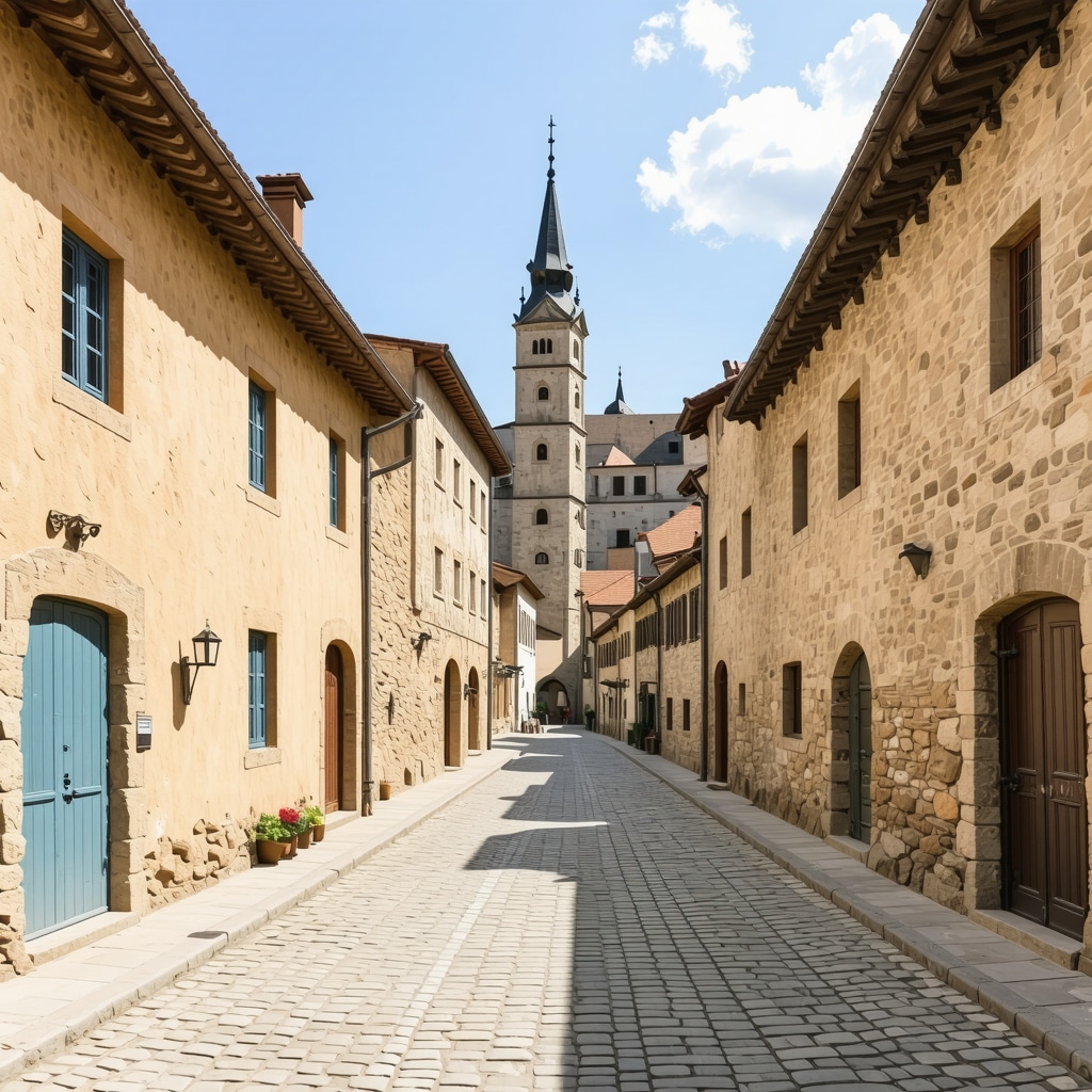 Medieval street in Sighișoara enhanced with augmented reality and 3D models illustrating digital heritage preservation