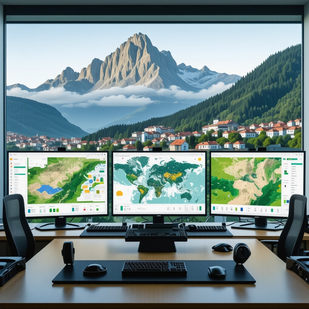 Smart tourism control center displaying environmental monitoring and tourist flow data for Brașov