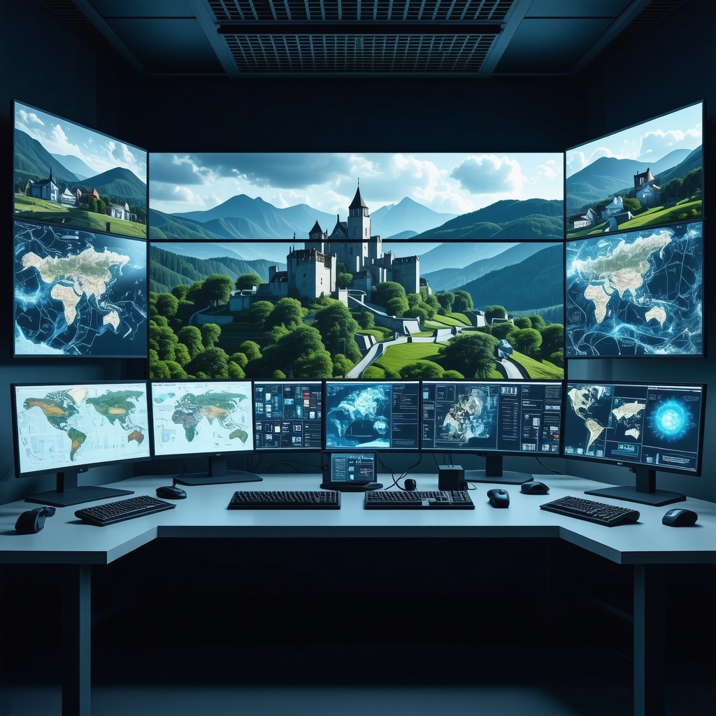 Control room displaying GIS, AI analytics, and IoT sensor data for sustainable tourism in Soko Grad