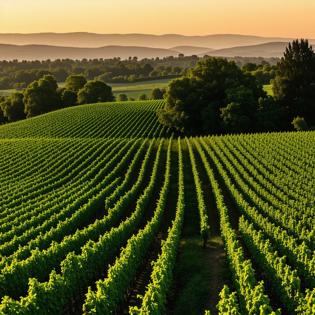 Vineyard in Maribor equipped with IoT sensors and digital data visualization at sunset