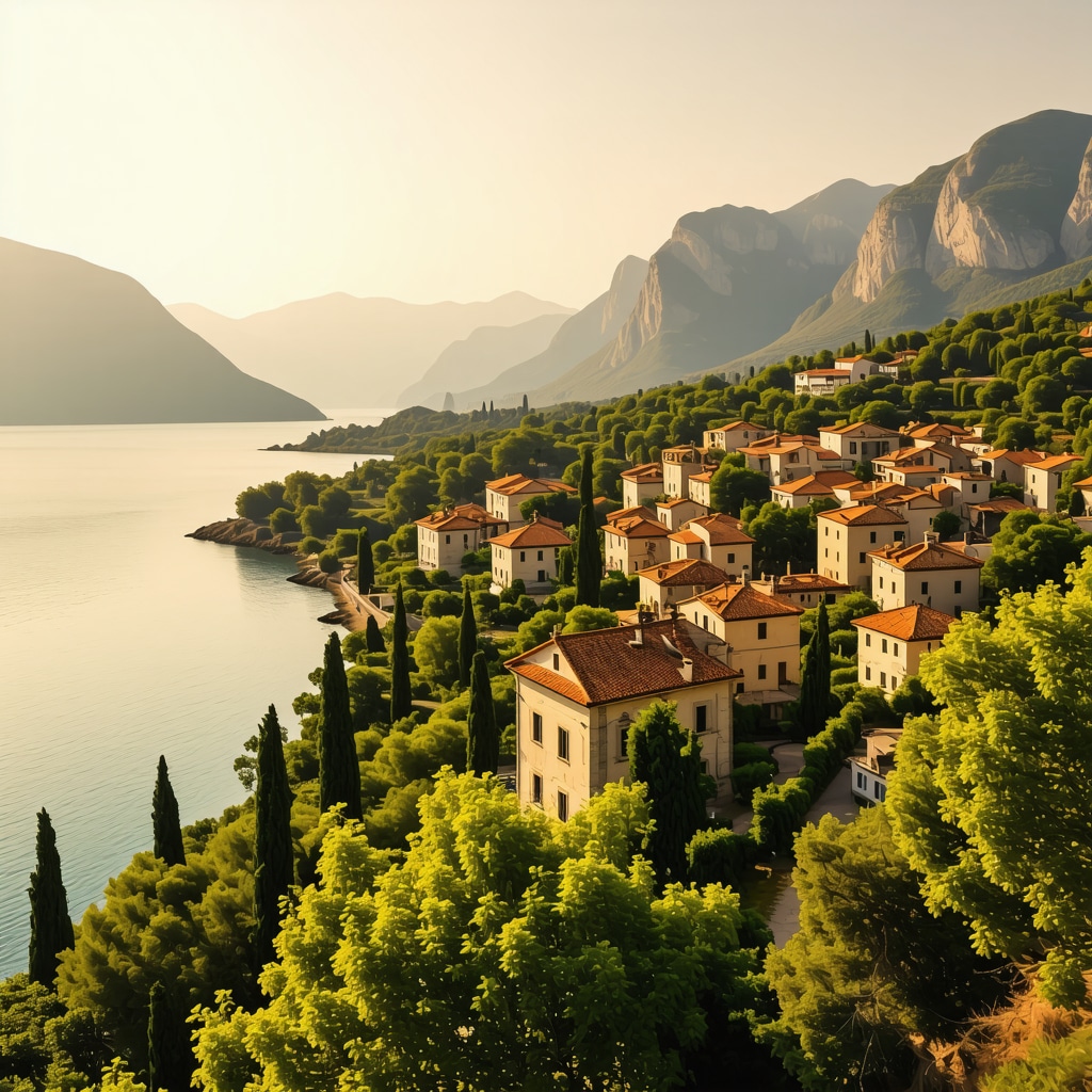 Panoramic view of Kotor old town with digital overlays indicating smart tourism management