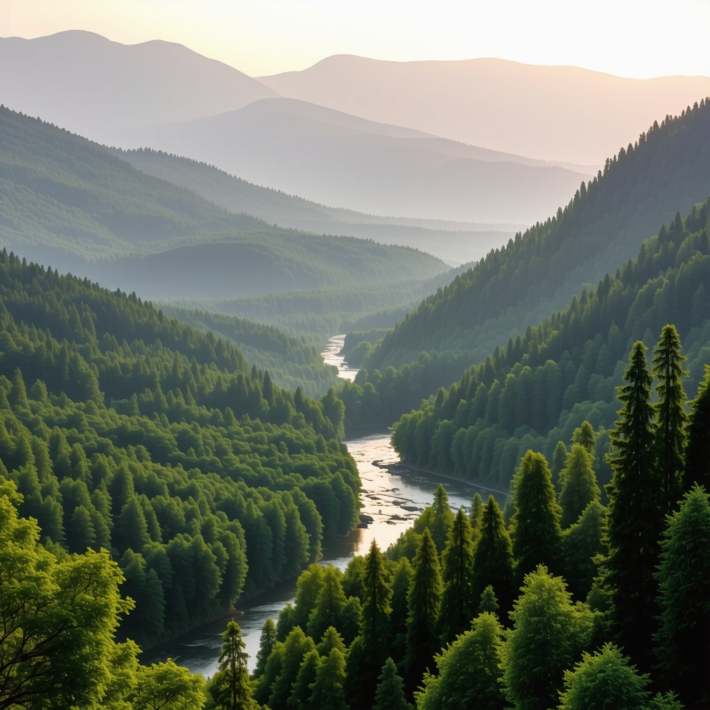 Sunrise view of the mountains and river in Foča, Bosnia and Herzegovina