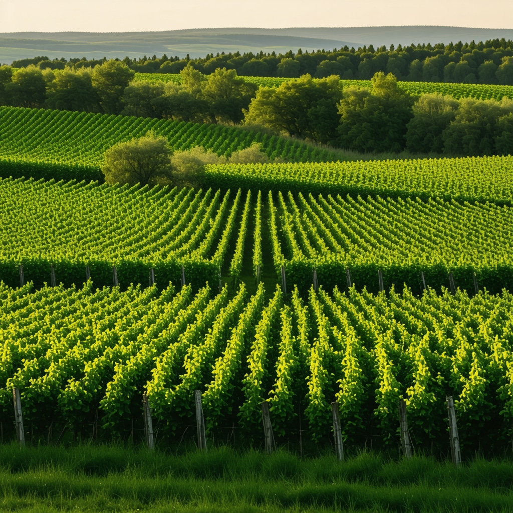 Scenic vineyard with traditional wine cellars in Sremski Karlovci during spring