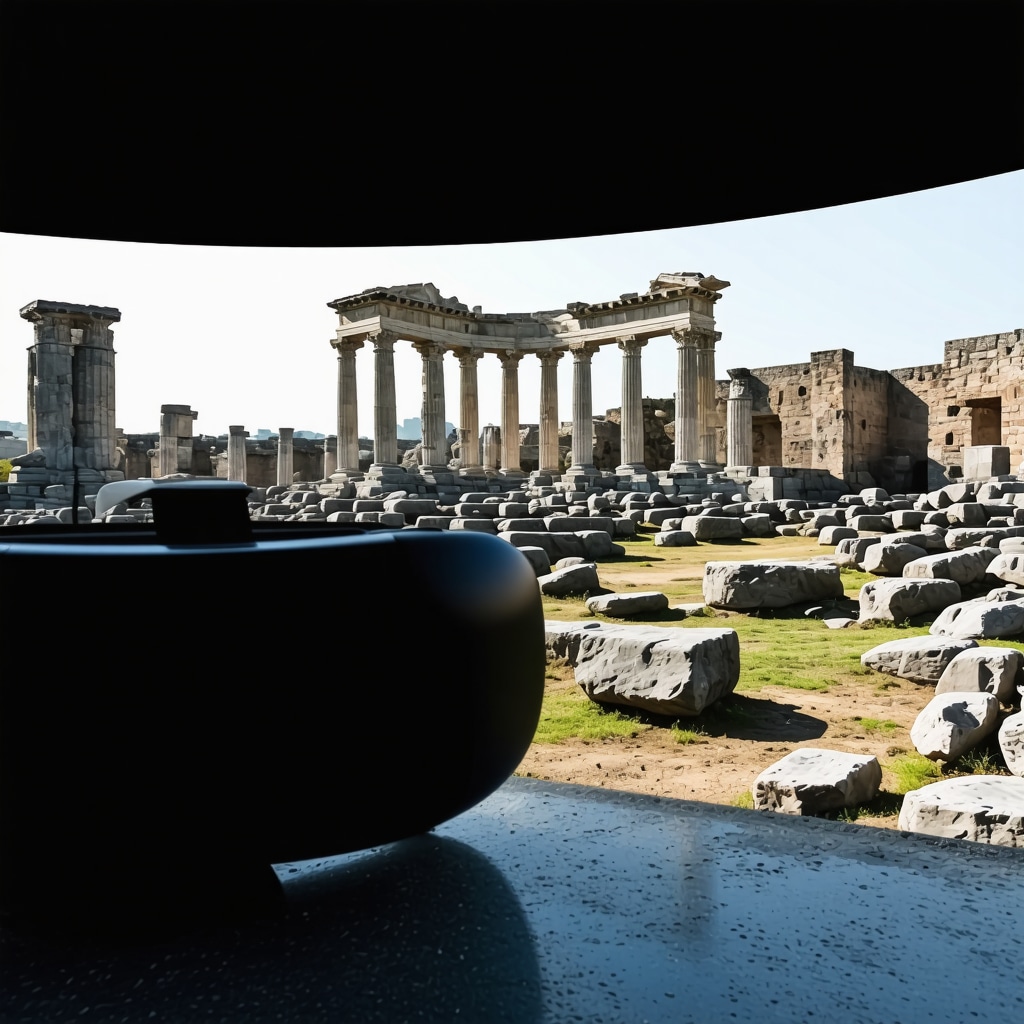 Virtual reality headset displaying digital reconstruction of Heraclea Lyncestis ruins in Bitola