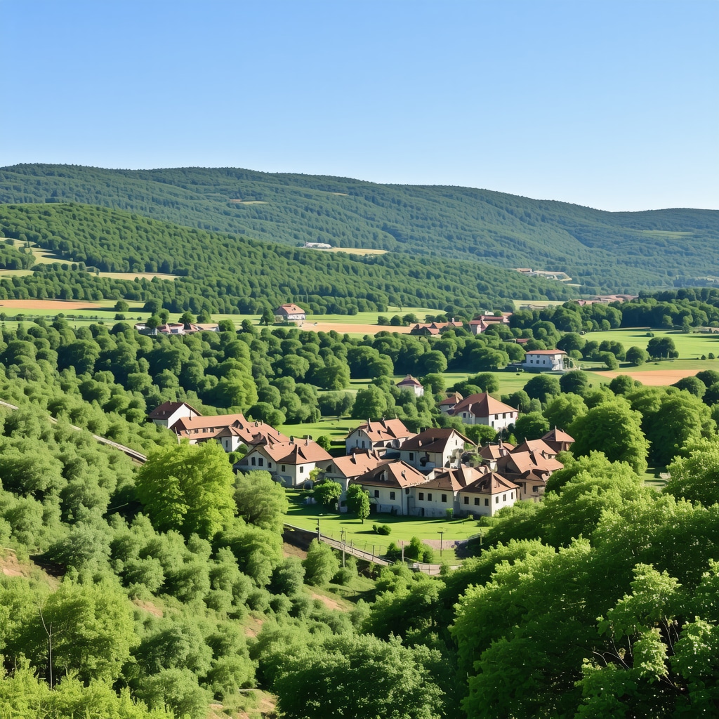 Panoramic view of Višegrad blending nature, traditional buildings, and modern sustainable tourism infrastructure