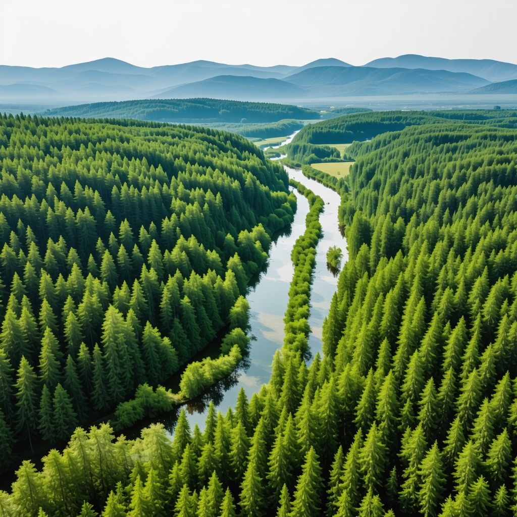 Aerial image of Đerdap National Park featuring dense forests, Danube River, and drones used for ecological monitoring