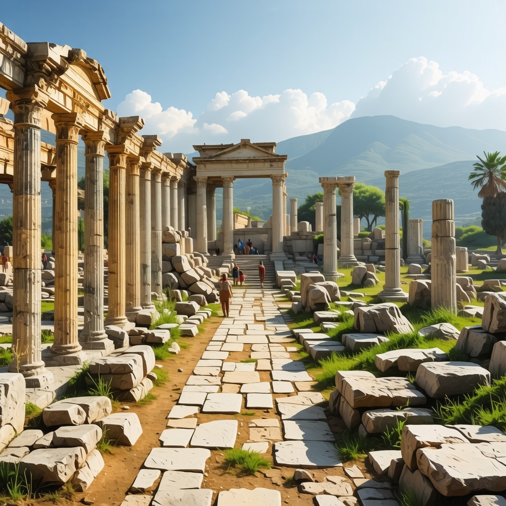 Tourists exploring ancient ruins on a sunny day