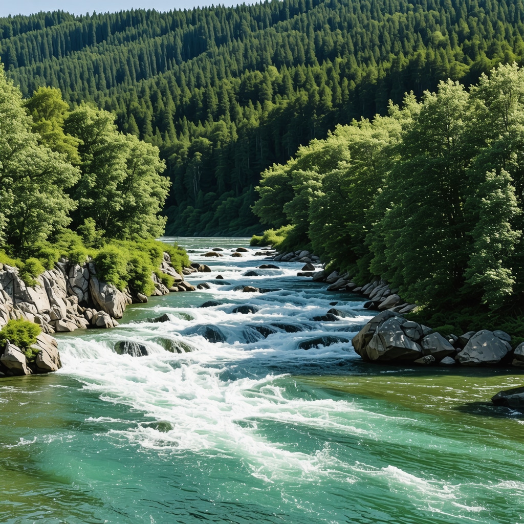Scenic view of Balkan natural landscape with river and forests