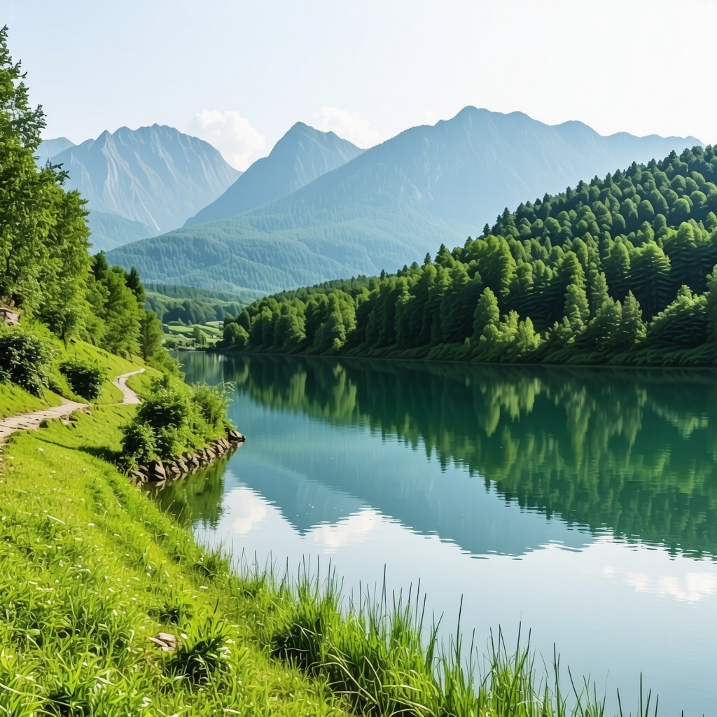 Prelepa prirodna scena Balkana sa planinama, jezerom i šumom